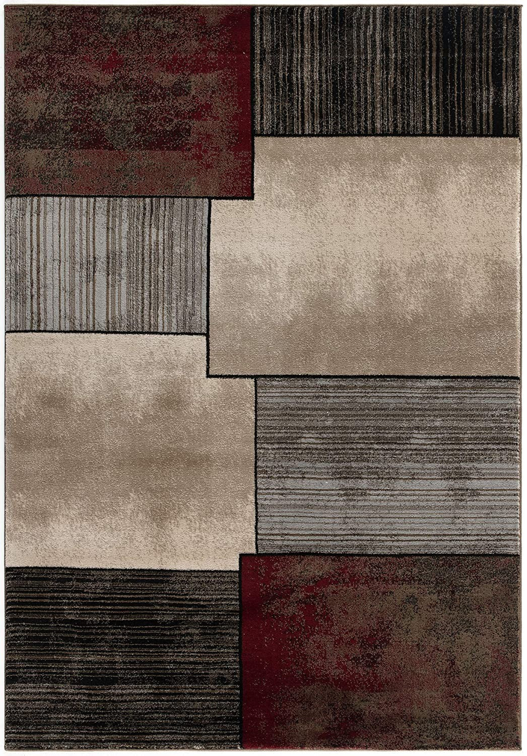 6' X 9' Beige And Brown Abstract Shag Area Rug-Area Rugs-DECOROLALA