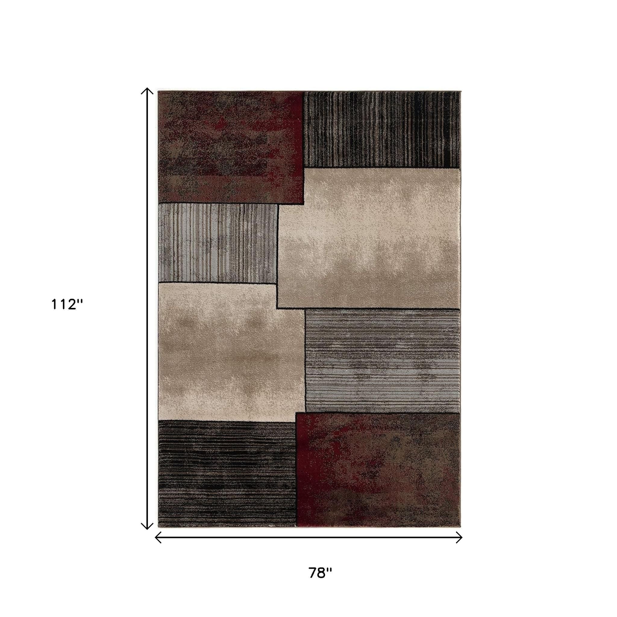 6' X 9' Beige And Brown Abstract Shag Area Rug-Area Rugs-DECOROLALA
