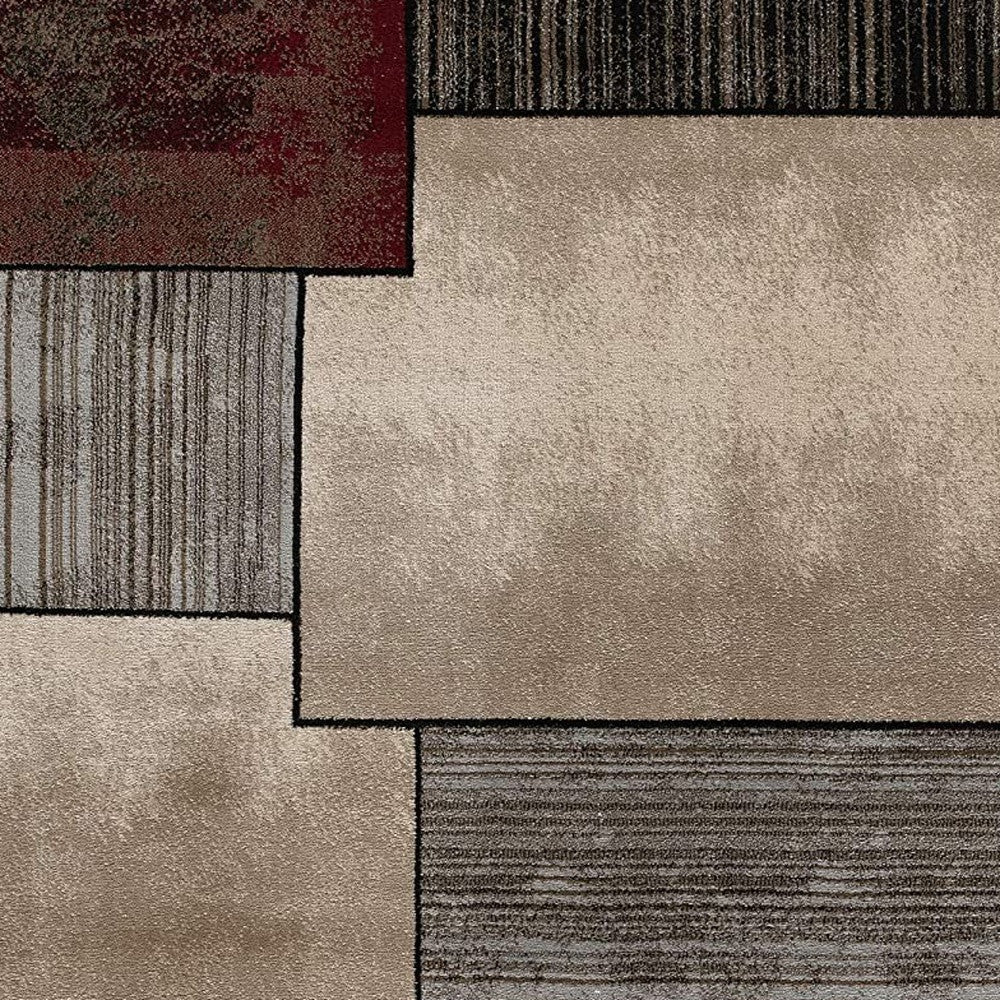 6' X 9' Beige And Brown Abstract Shag Area Rug-Area Rugs-DECOROLALA