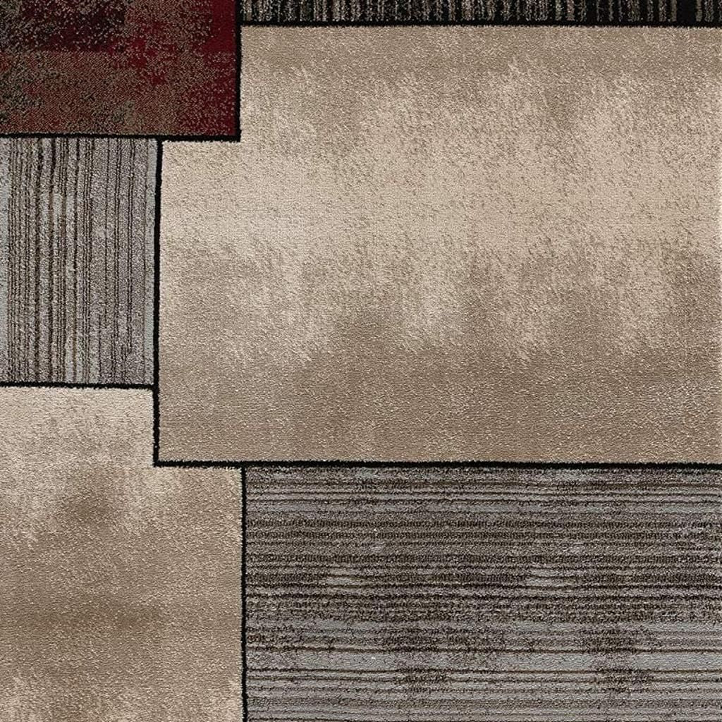 6' X 9' Beige And Brown Abstract Shag Area Rug-Area Rugs-DECOROLALA
