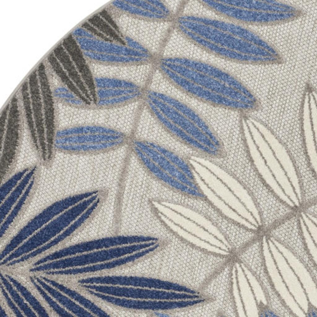 6' X 9' Blue And Gray Floral Indoor Outdoor Area Rug-Outdoor Rugs-DECOROLALA