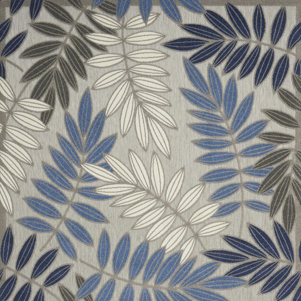 6' X 9' Blue And Gray Floral Indoor Outdoor Area Rug-Outdoor Rugs-DECOROLALA