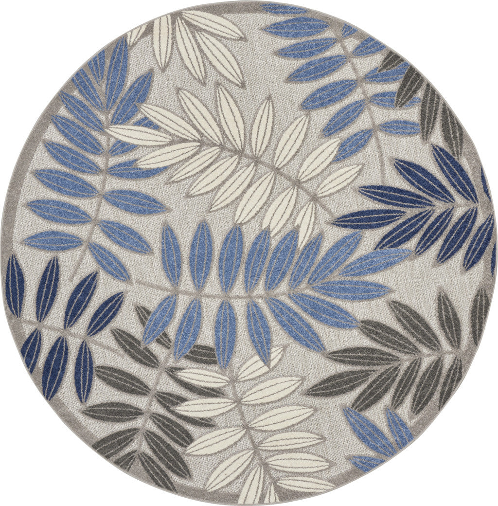 6' X 9' Blue And Gray Floral Indoor Outdoor Area Rug-Outdoor Rugs-DECOROLALA