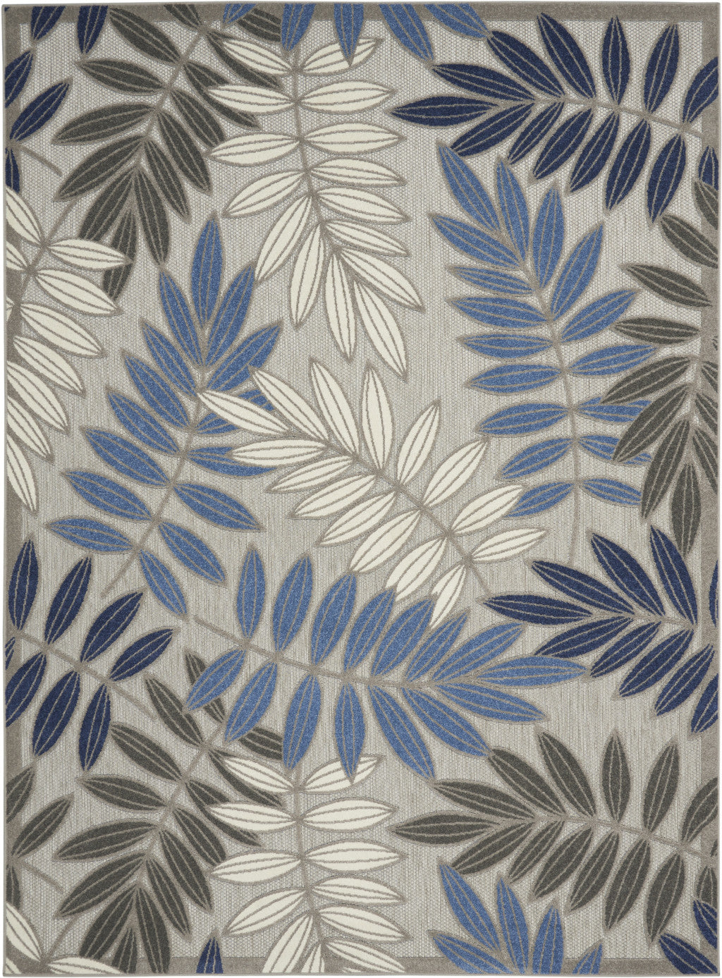 6' X 9' Blue And Gray Floral Indoor Outdoor Area Rug-Outdoor Rugs-DECOROLALA