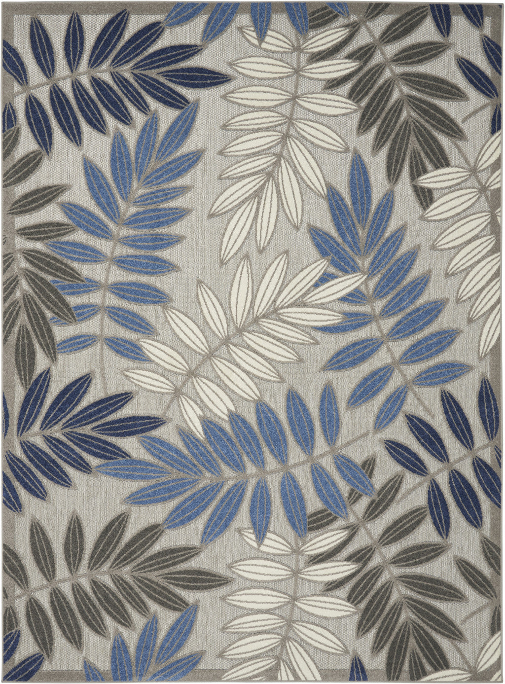 6' X 9' Blue And Gray Floral Indoor Outdoor Area Rug-Outdoor Rugs-DECOROLALA