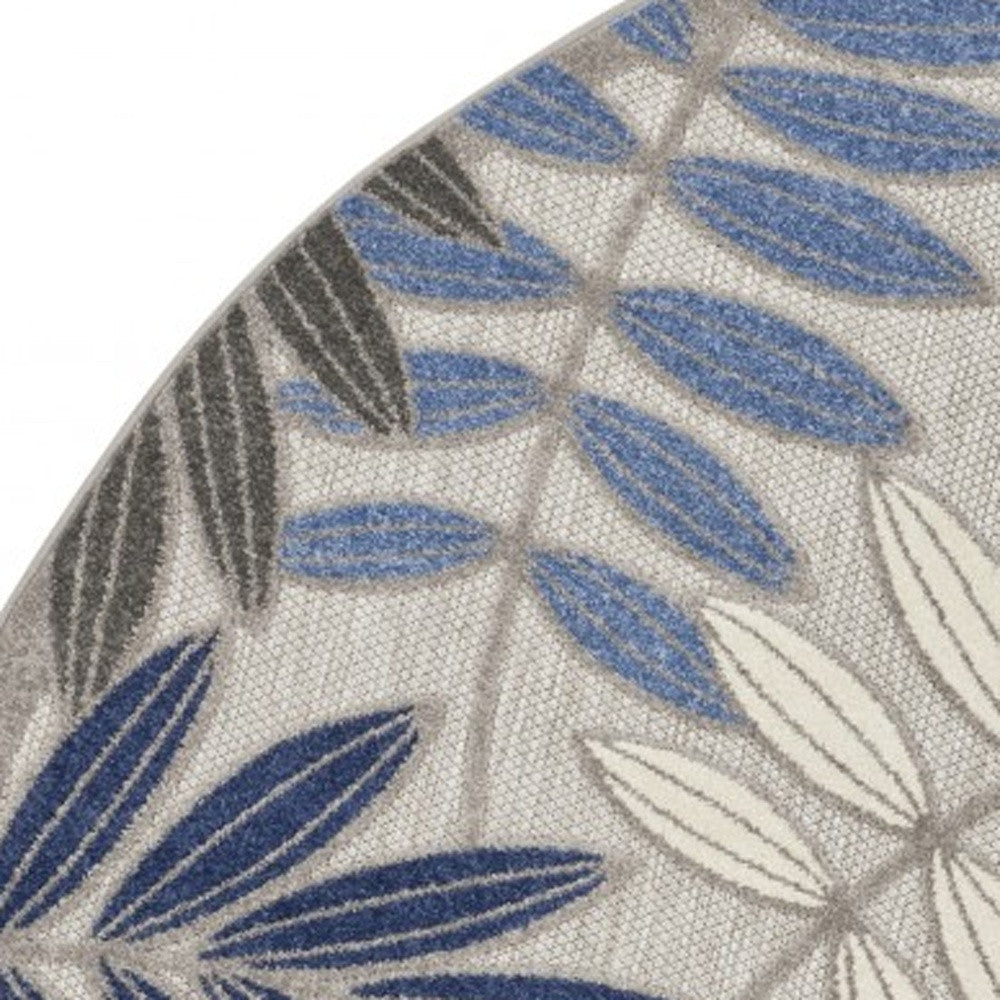 6' X 9' Blue And Gray Floral Indoor Outdoor Area Rug-Outdoor Rugs-DECOROLALA