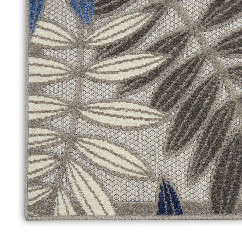 6' X 9' Blue And Gray Floral Indoor Outdoor Area Rug-Outdoor Rugs-DECOROLALA