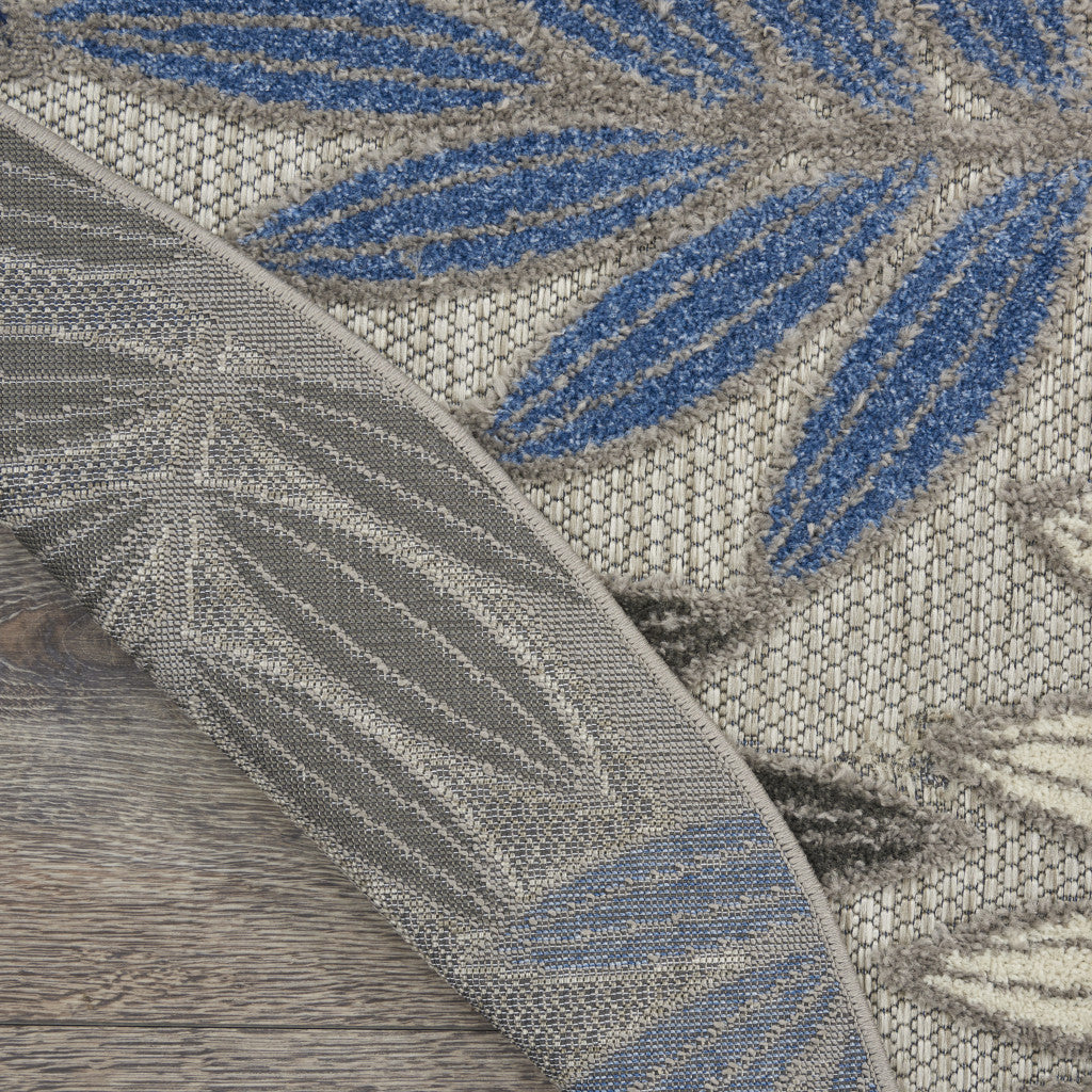 6' X 9' Blue And Gray Floral Indoor Outdoor Area Rug-Outdoor Rugs-DECOROLALA