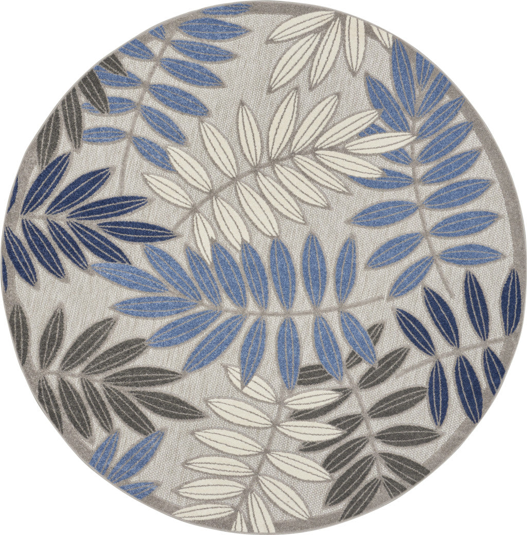 6' X 9' Blue And Gray Floral Indoor Outdoor Area Rug-Outdoor Rugs-DECOROLALA