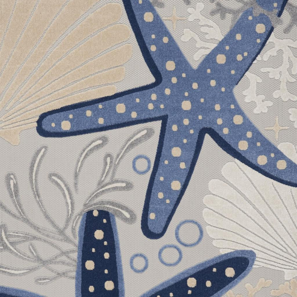 6' X 9' Blue And Gray Indoor Outdoor Area Rug-Outdoor Rugs-DECOROLALA