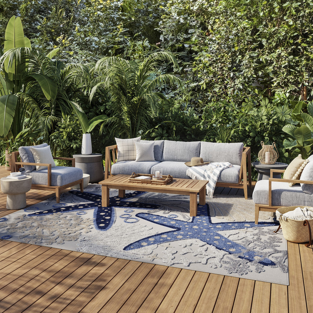 6' X 9' Blue And Gray Indoor Outdoor Area Rug-Outdoor Rugs-DECOROLALA