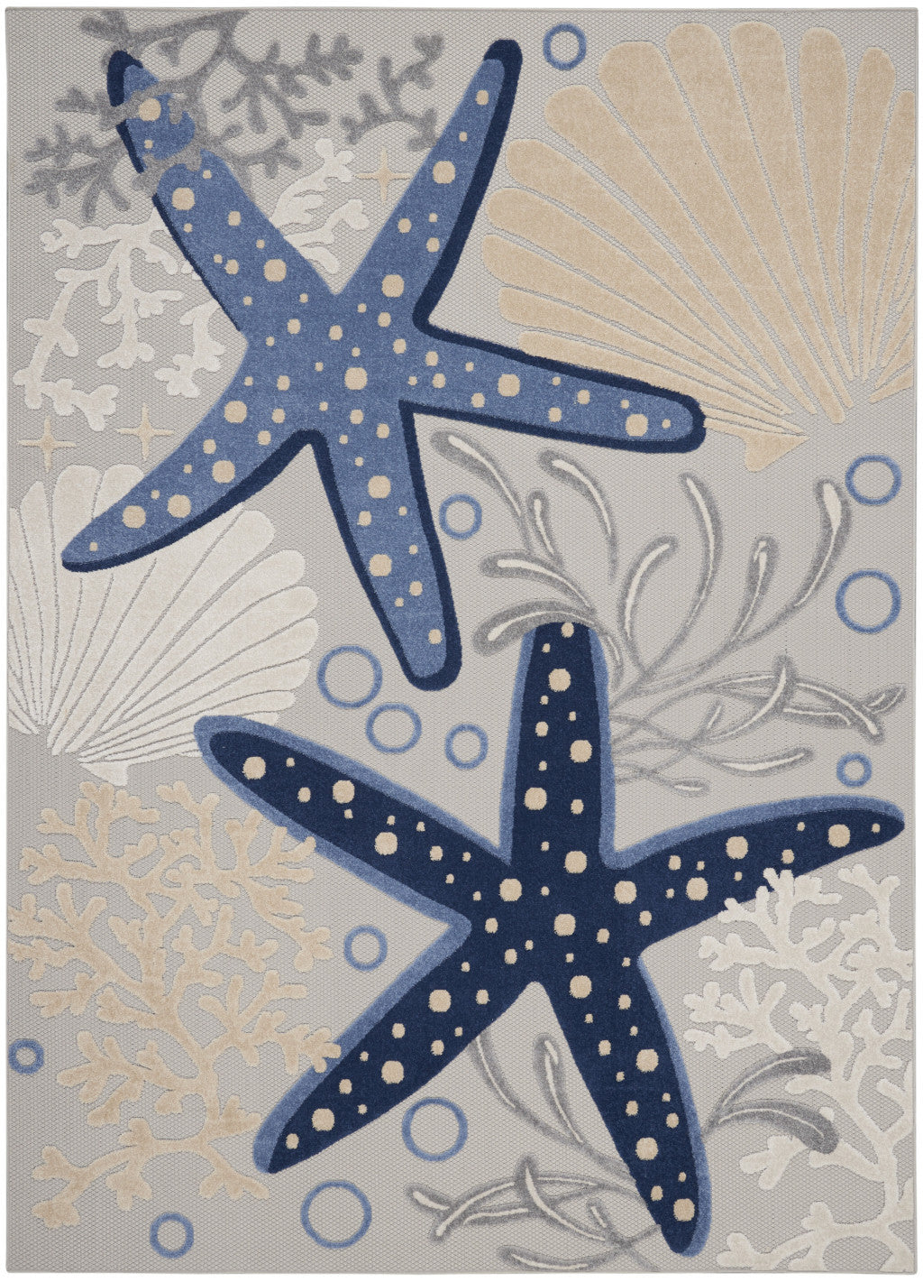 6' X 9' Blue And Gray Indoor Outdoor Area Rug-Outdoor Rugs-DECOROLALA