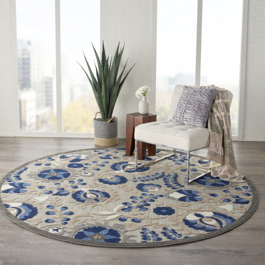 6' X 9' Blue And Gray Indoor Outdoor Area Rug-Outdoor Rugs-DECOROLALA