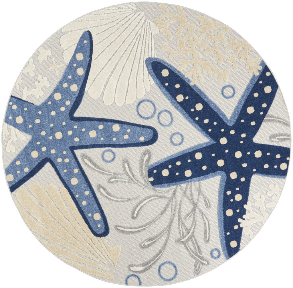 6' X 9' Blue And Gray Indoor Outdoor Area Rug-Outdoor Rugs-DECOROLALA