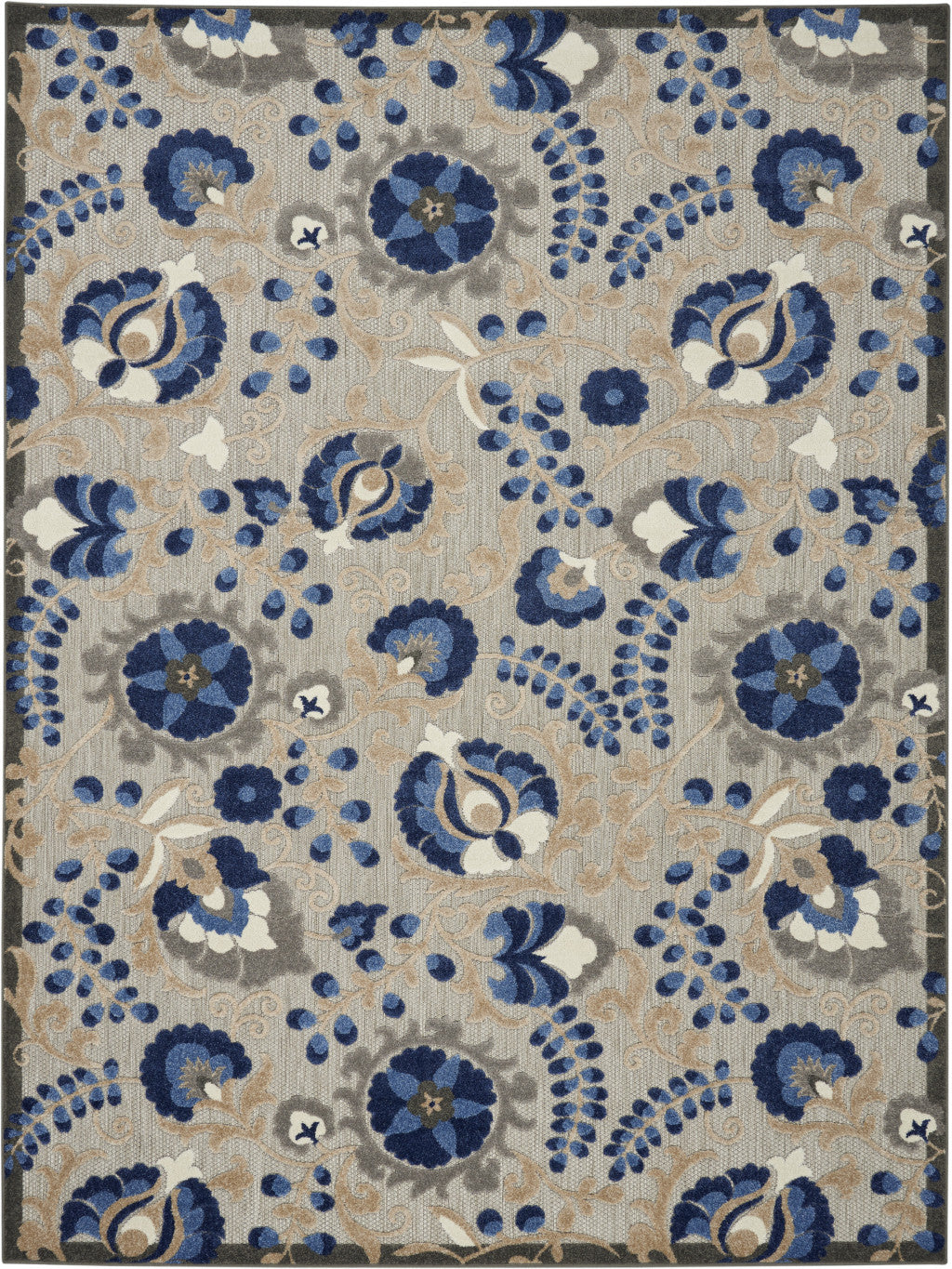 6' X 9' Blue And Gray Indoor Outdoor Area Rug-Outdoor Rugs-DECOROLALA