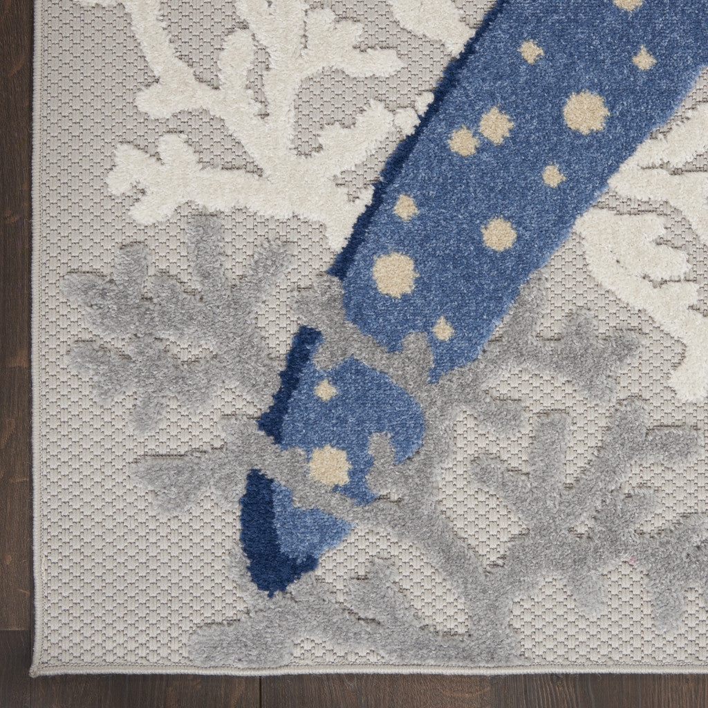 6' X 9' Blue And Gray Indoor Outdoor Area Rug-Outdoor Rugs-DECOROLALA