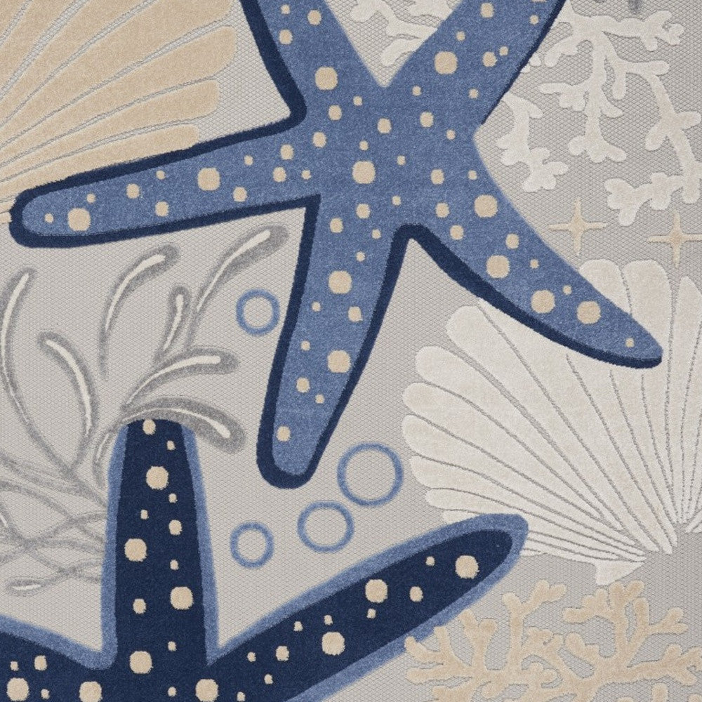 6' X 9' Blue And Gray Indoor Outdoor Area Rug-Outdoor Rugs-DECOROLALA