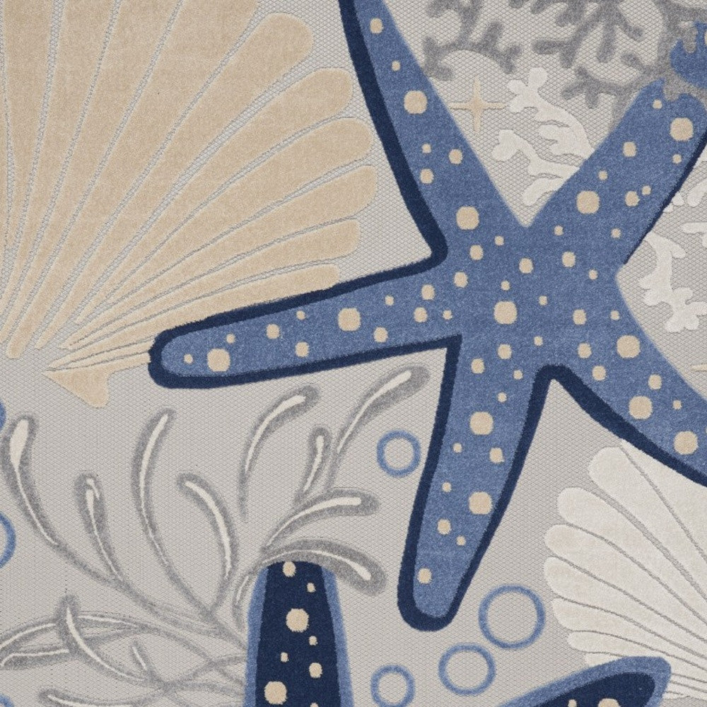 6' X 9' Blue And Gray Indoor Outdoor Area Rug-Outdoor Rugs-DECOROLALA