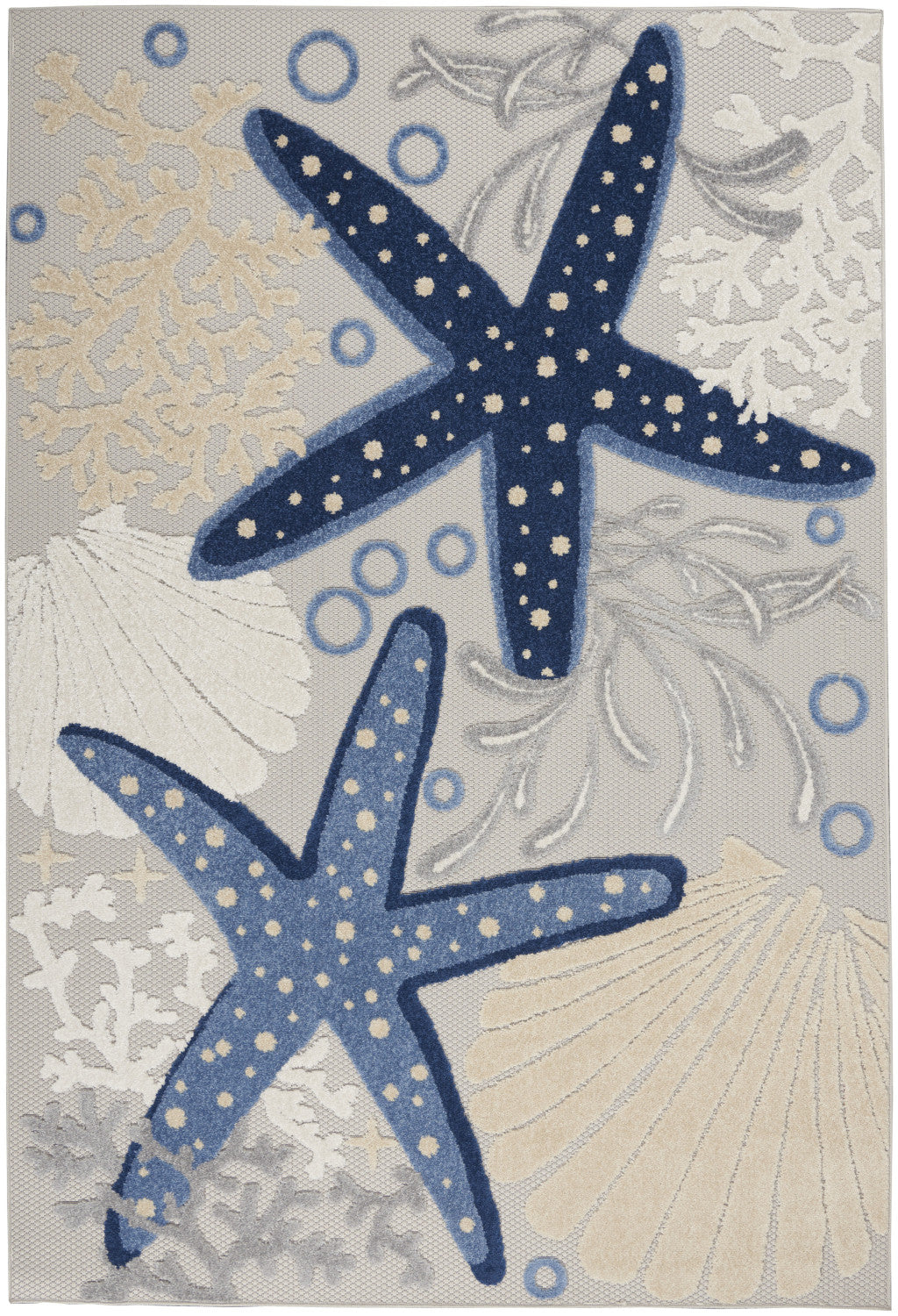 6' X 9' Blue And Gray Indoor Outdoor Area Rug-Outdoor Rugs-DECOROLALA