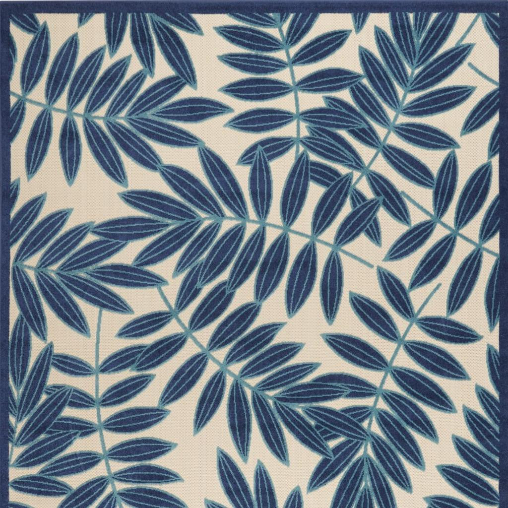 6' X 9' Blue And Ivory Floral Indoor Outdoor Area Rug-Outdoor Rugs-DECOROLALA