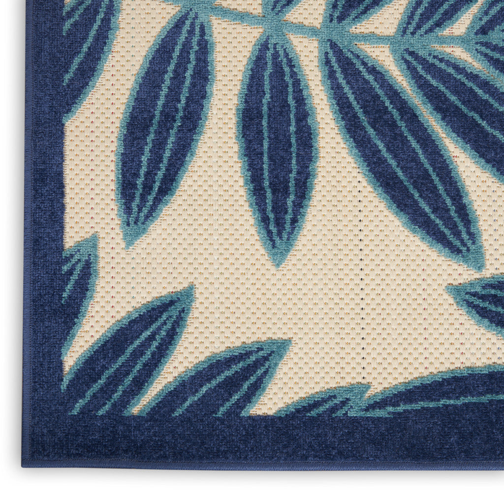 6' X 9' Blue And Ivory Floral Indoor Outdoor Area Rug-Outdoor Rugs-DECOROLALA