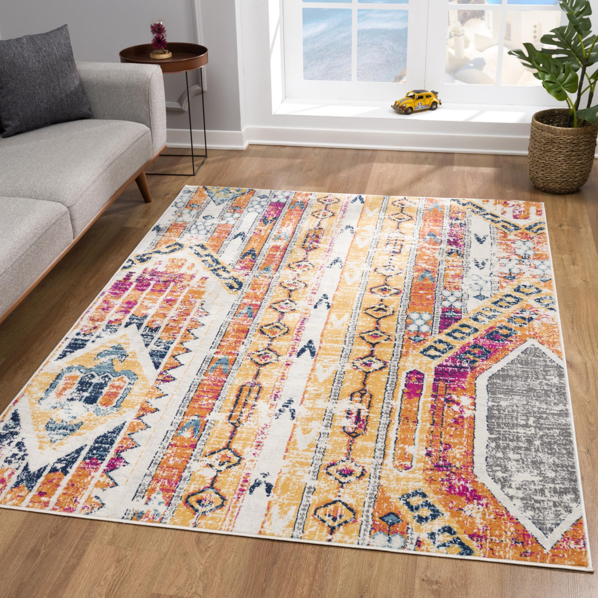 6' X 9' Gold and Ivory Southwestern Area Rug-Area Rugs-DECOROLALA