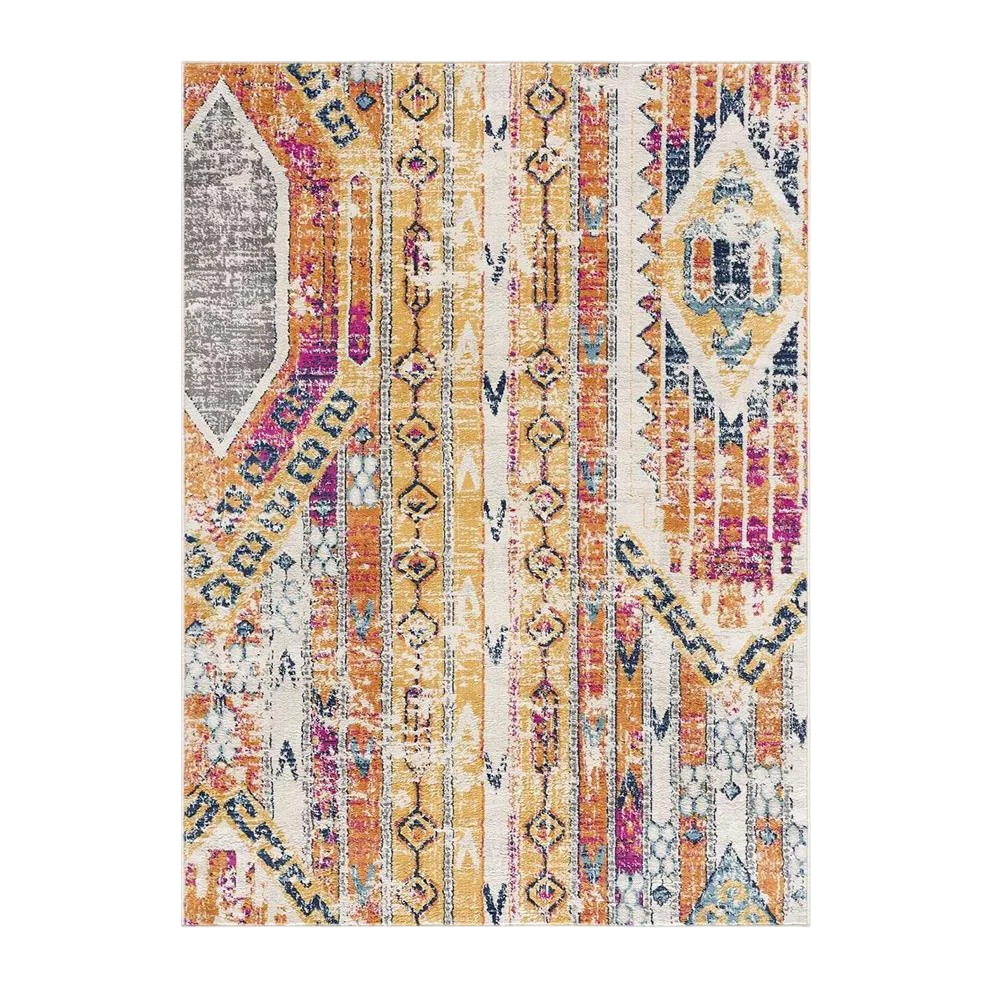 6' X 9' Gold and Ivory Southwestern Area Rug-Area Rugs-DECOROLALA