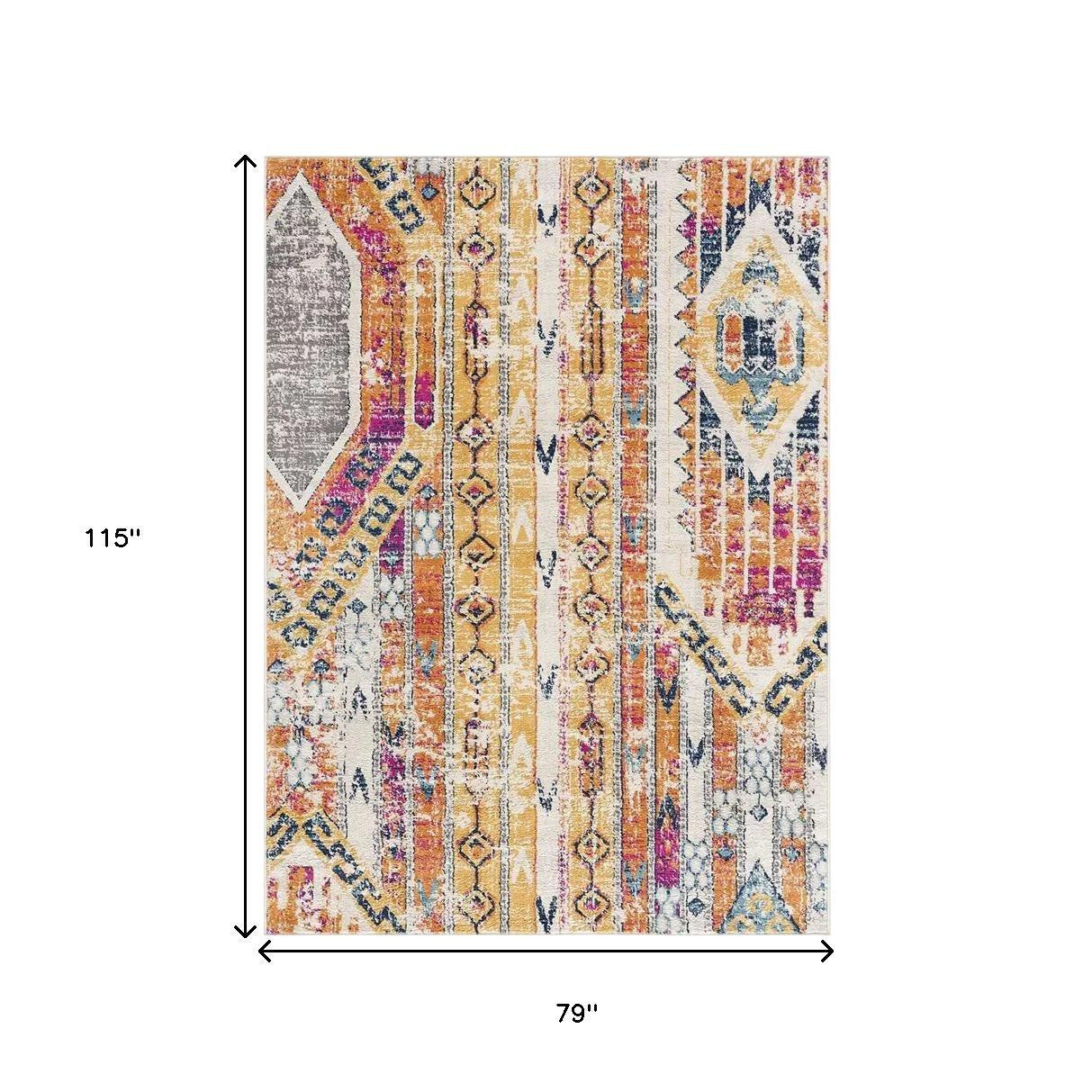 6' X 9' Gold and Ivory Southwestern Area Rug-Area Rugs-DECOROLALA