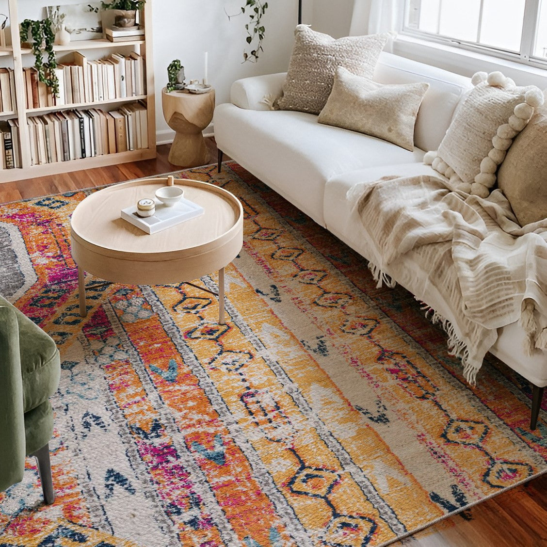 6' X 9' Gold and Ivory Southwestern Area Rug-Area Rugs-DECOROLALA