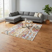 6' X 9' Gold and Ivory Southwestern Area Rug-Area Rugs-DECOROLALA