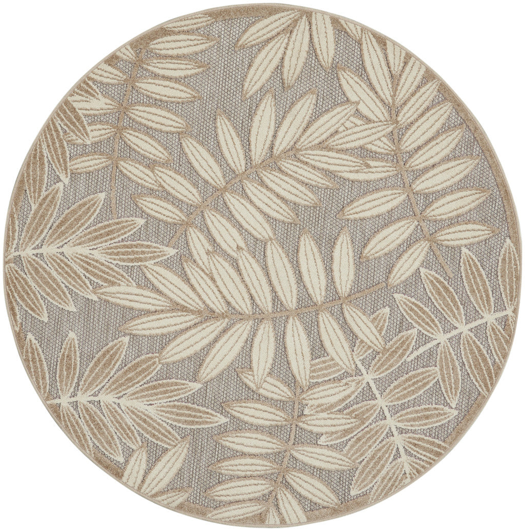 6' X 9' Gray And Ivory Floral Indoor Outdoor Area Rug-Outdoor Rugs-DECOROLALA