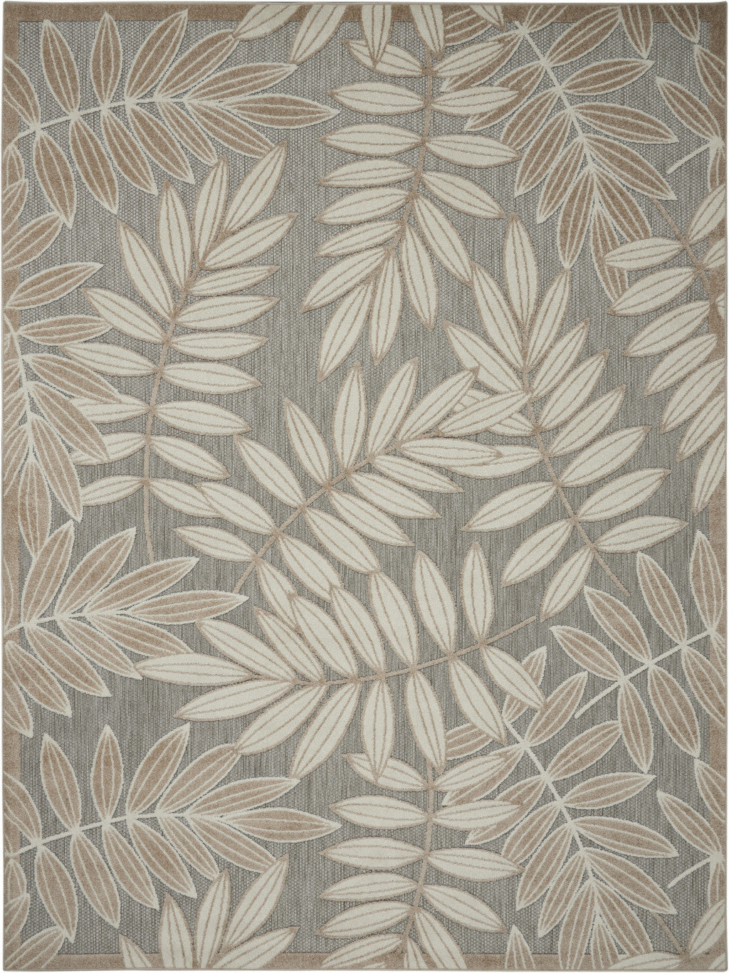 6' X 9' Gray And Ivory Floral Indoor Outdoor Area Rug-Outdoor Rugs-DECOROLALA