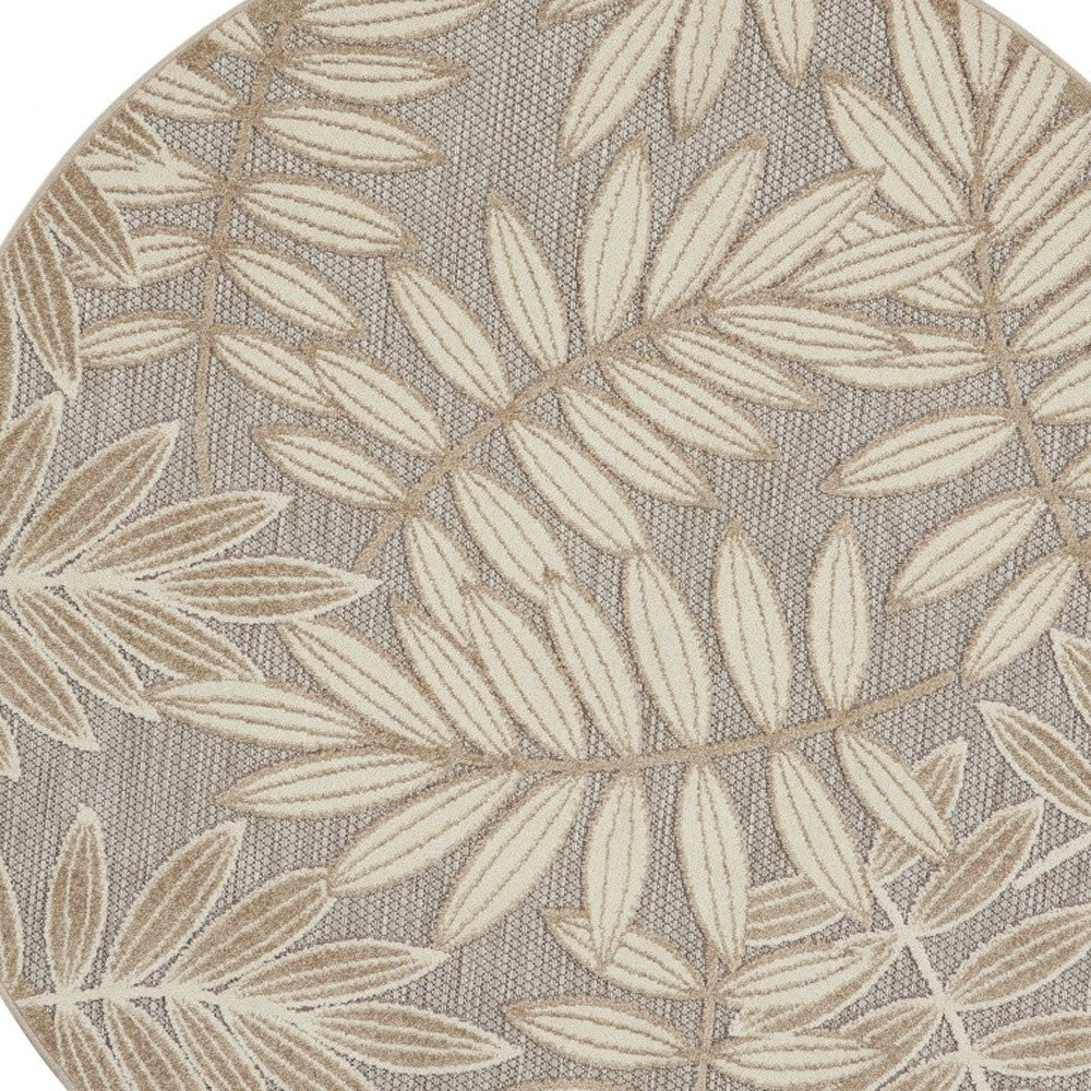 6' X 9' Gray And Ivory Floral Indoor Outdoor Area Rug-Outdoor Rugs-DECOROLALA