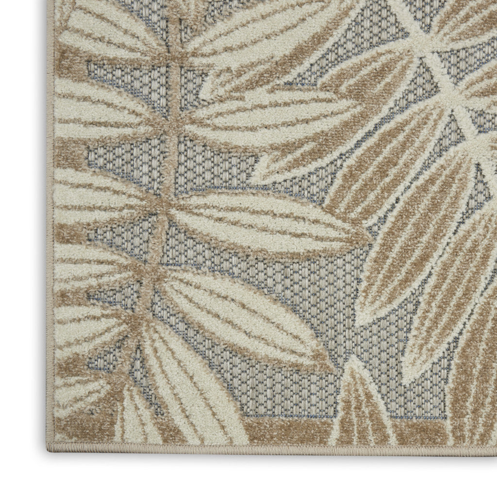 6' X 9' Gray And Ivory Floral Indoor Outdoor Area Rug-Outdoor Rugs-DECOROLALA
