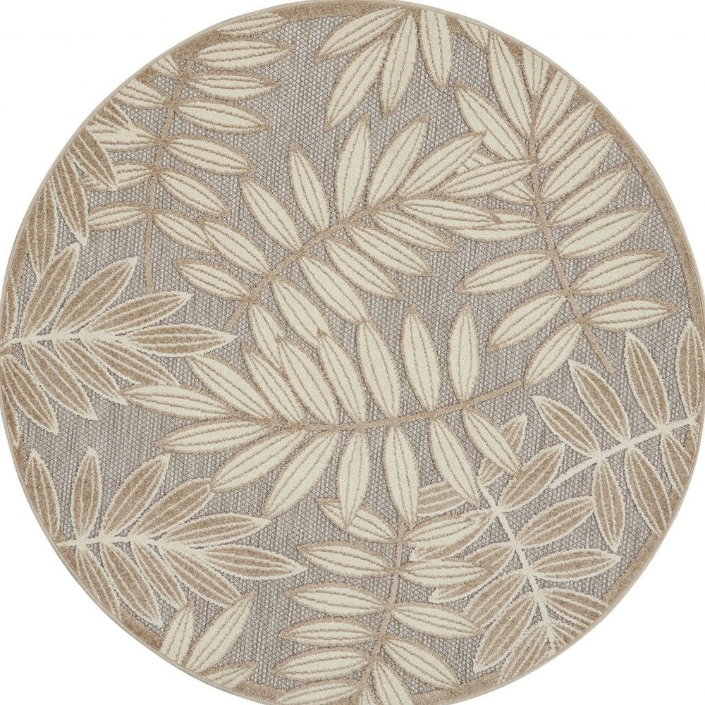 6' X 9' Gray And Ivory Floral Indoor Outdoor Area Rug-Outdoor Rugs-DECOROLALA