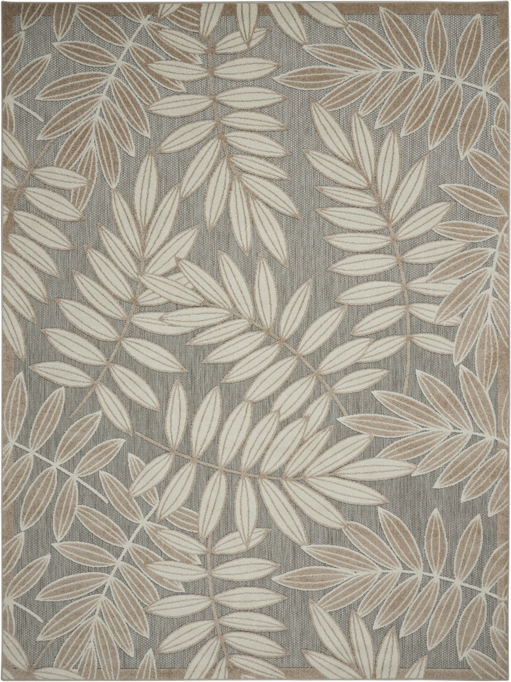 6' X 9' Gray And Ivory Floral Indoor Outdoor Area Rug-Outdoor Rugs-DECOROLALA
