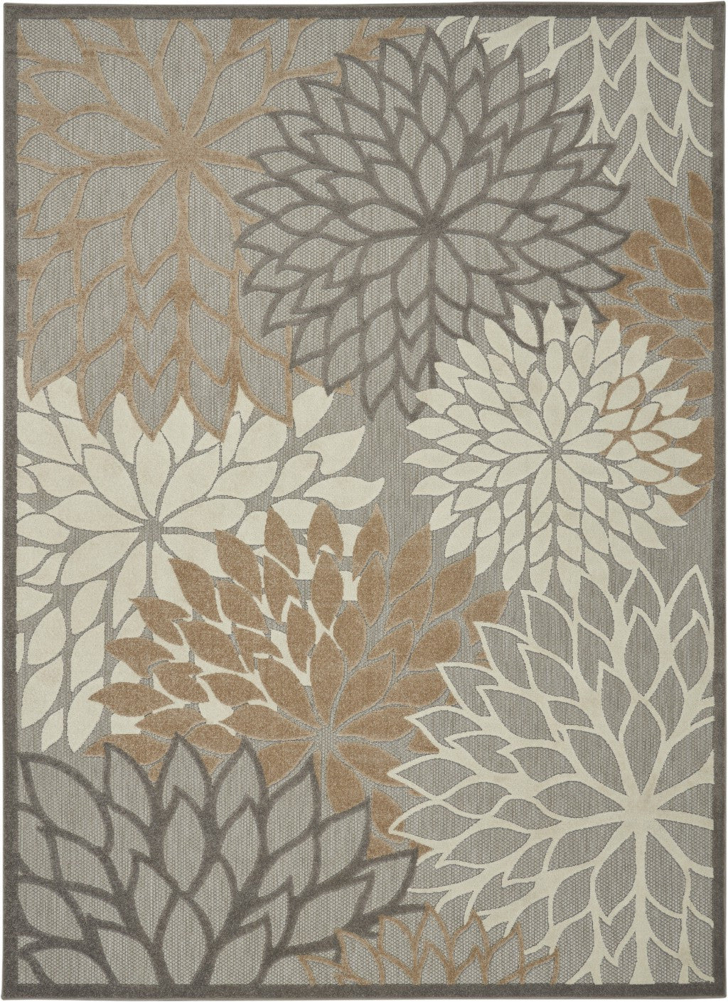 6' X 9' Gray And Ivory Indoor Outdoor Area Rug-Outdoor Rugs-DECOROLALA
