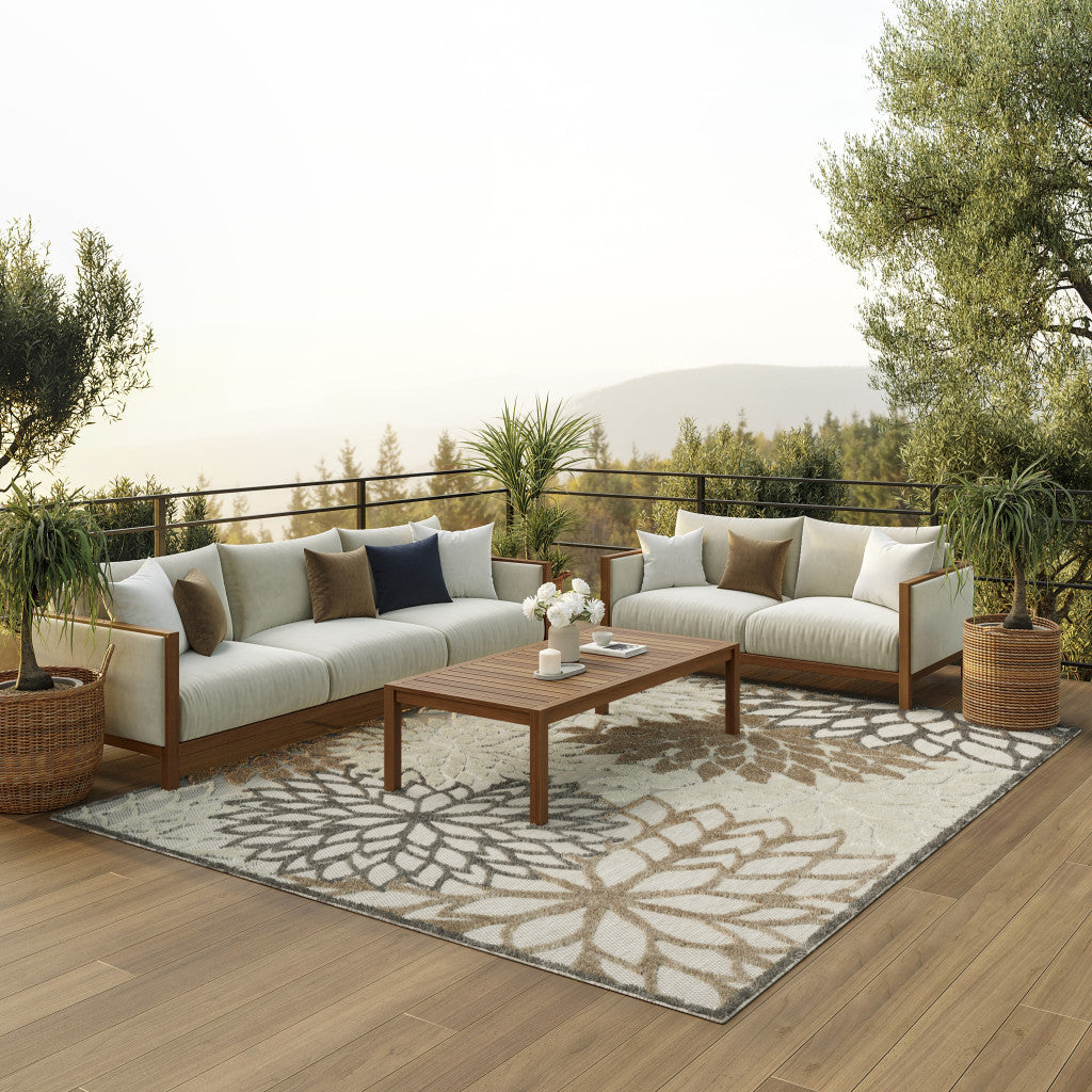 6' X 9' Gray And Ivory Indoor Outdoor Area Rug-Outdoor Rugs-DECOROLALA