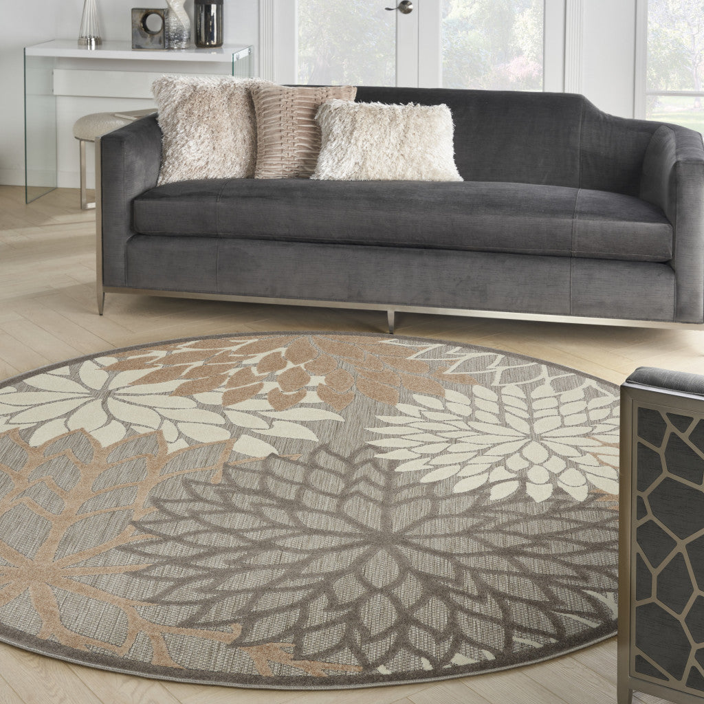 6' X 9' Gray And Ivory Indoor Outdoor Area Rug-Outdoor Rugs-DECOROLALA