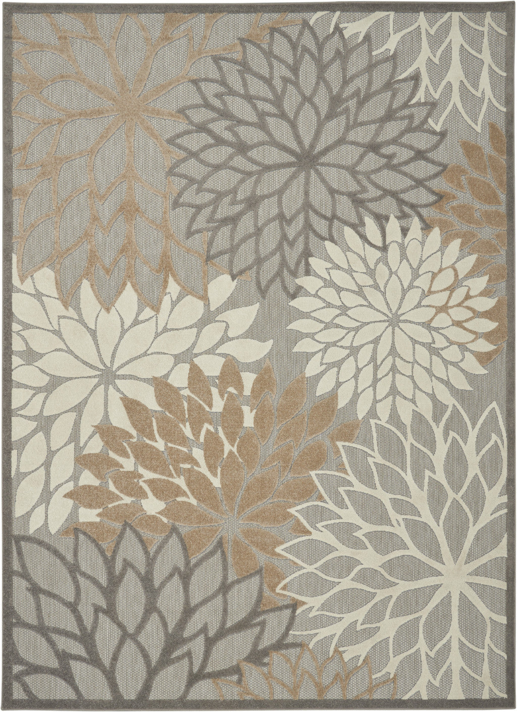 6' X 9' Gray And Ivory Indoor Outdoor Area Rug-Outdoor Rugs-DECOROLALA
