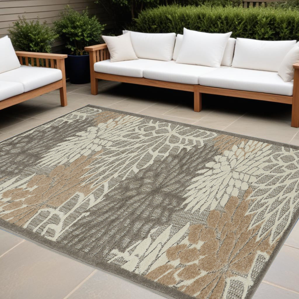 6' X 9' Gray And Ivory Indoor Outdoor Area Rug-Outdoor Rugs-DECOROLALA