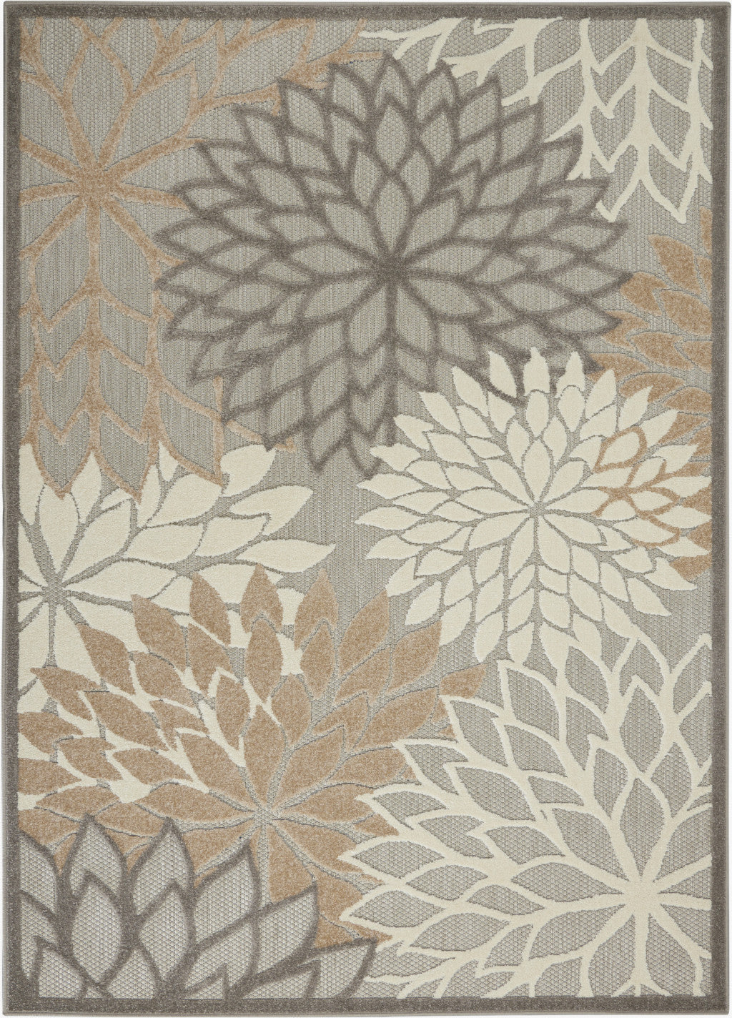 6' X 9' Gray And Ivory Indoor Outdoor Area Rug-Outdoor Rugs-DECOROLALA