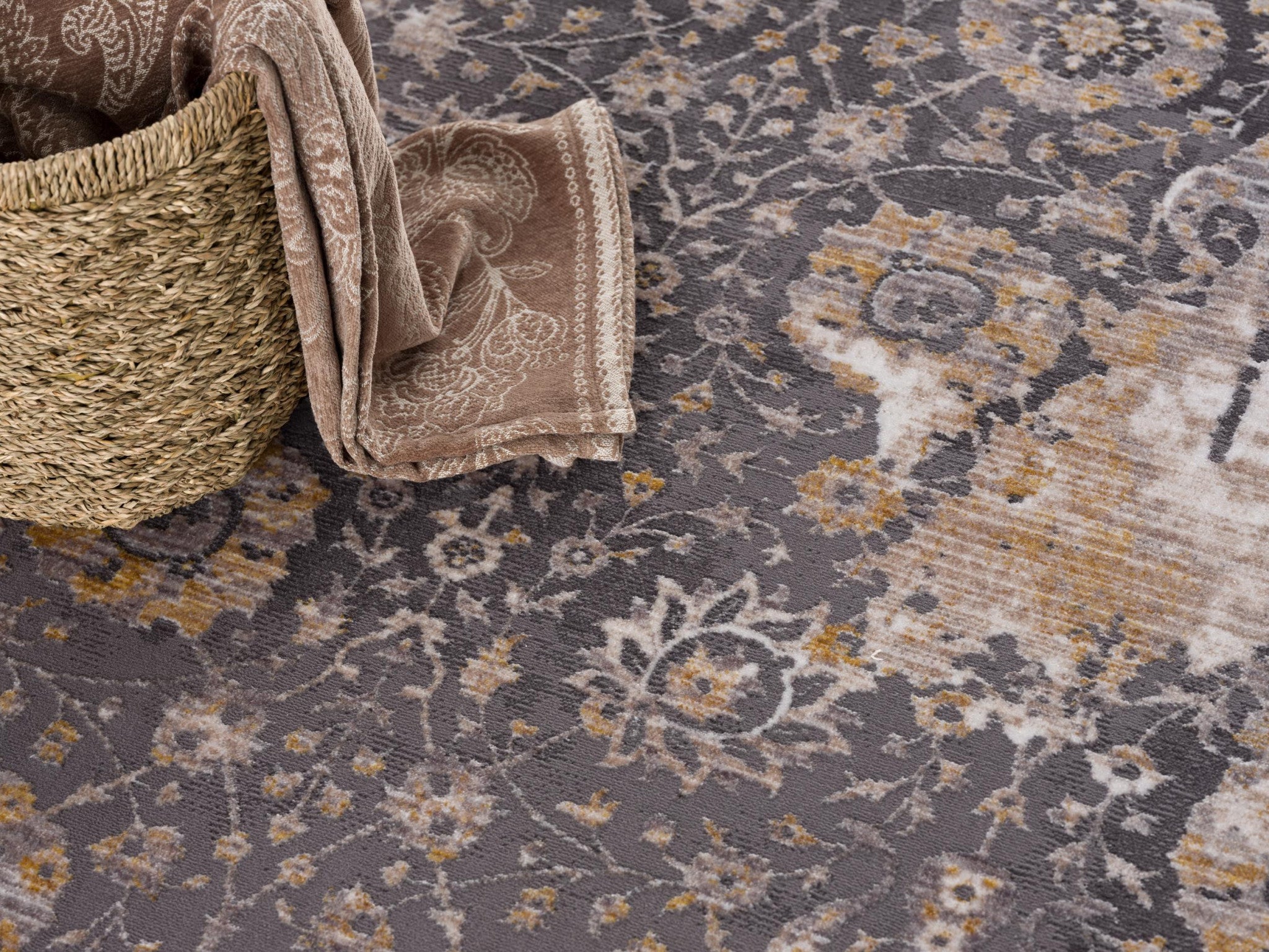 6' X 9' Gray and Ivory Oriental Non Skid Area Rug-Area Rugs-DECOROLALA