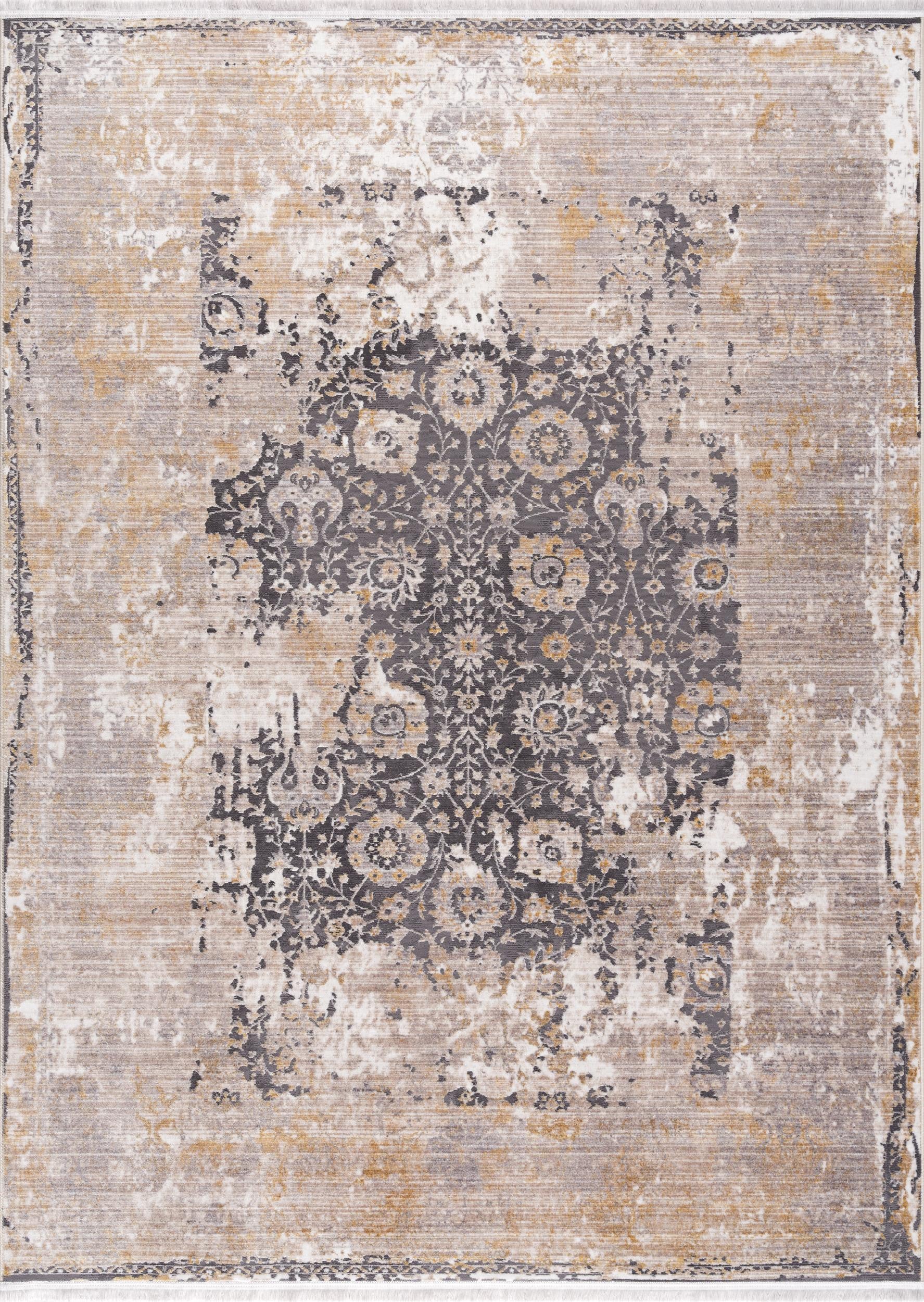 6' X 9' Gray and Ivory Oriental Non Skid Area Rug-Area Rugs-DECOROLALA
