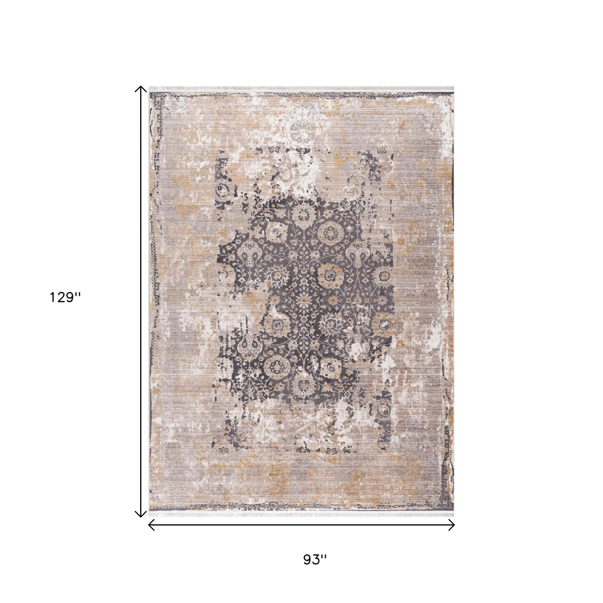 6' X 9' Gray and Ivory Oriental Non Skid Area Rug-Area Rugs-DECOROLALA
