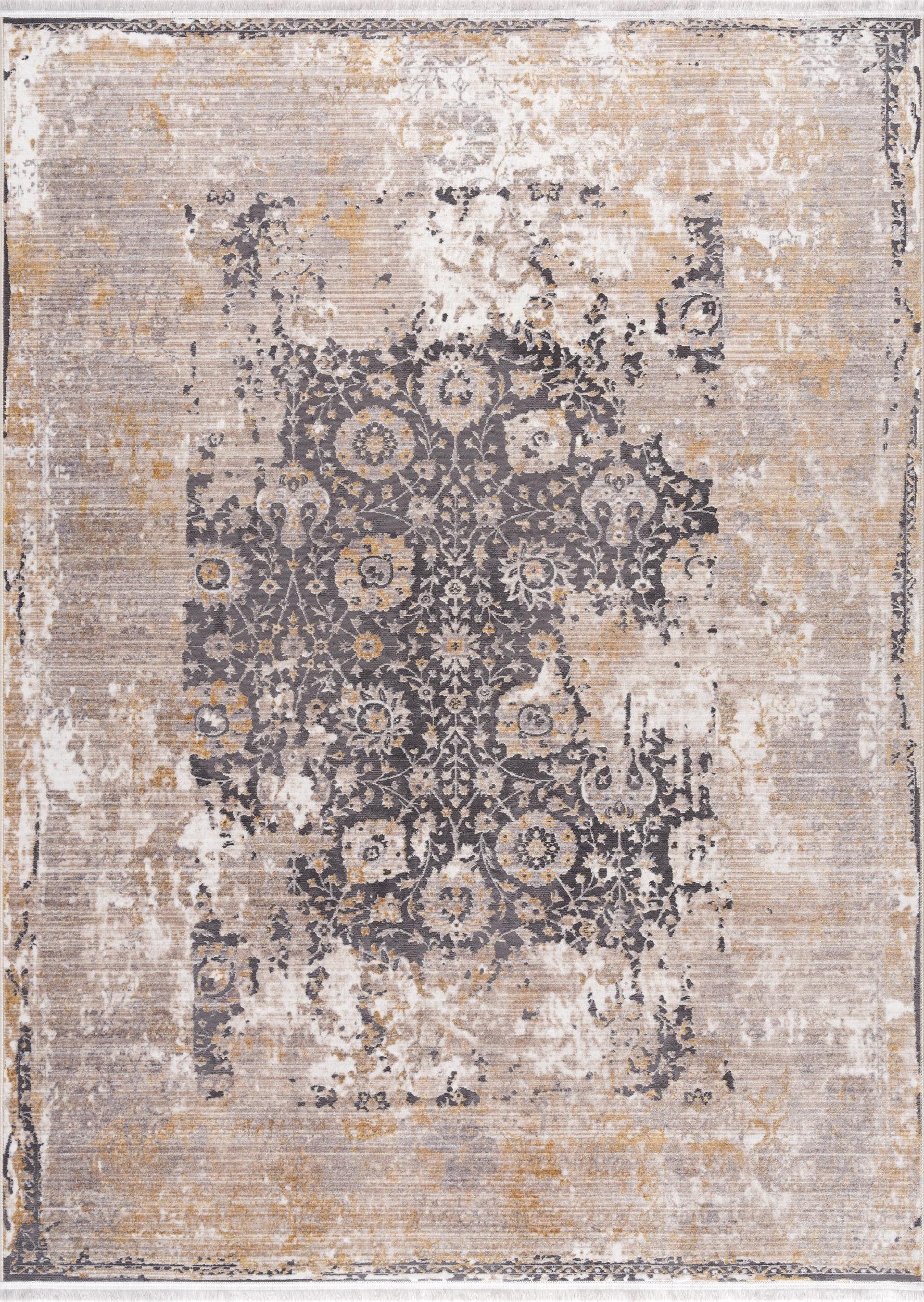 6' X 9' Gray and Ivory Oriental Non Skid Area Rug-Area Rugs-DECOROLALA