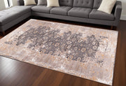 6' X 9' Gray and Ivory Oriental Non Skid Area Rug-Area Rugs-DECOROLALA
