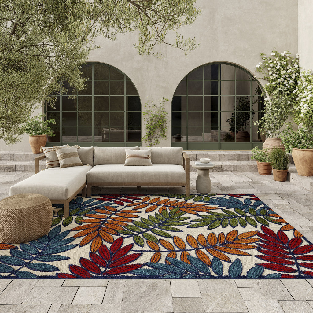 6' X 9' Ivory And Blue Floral Indoor Outdoor Area Rug-Outdoor Rugs-DECOROLALA