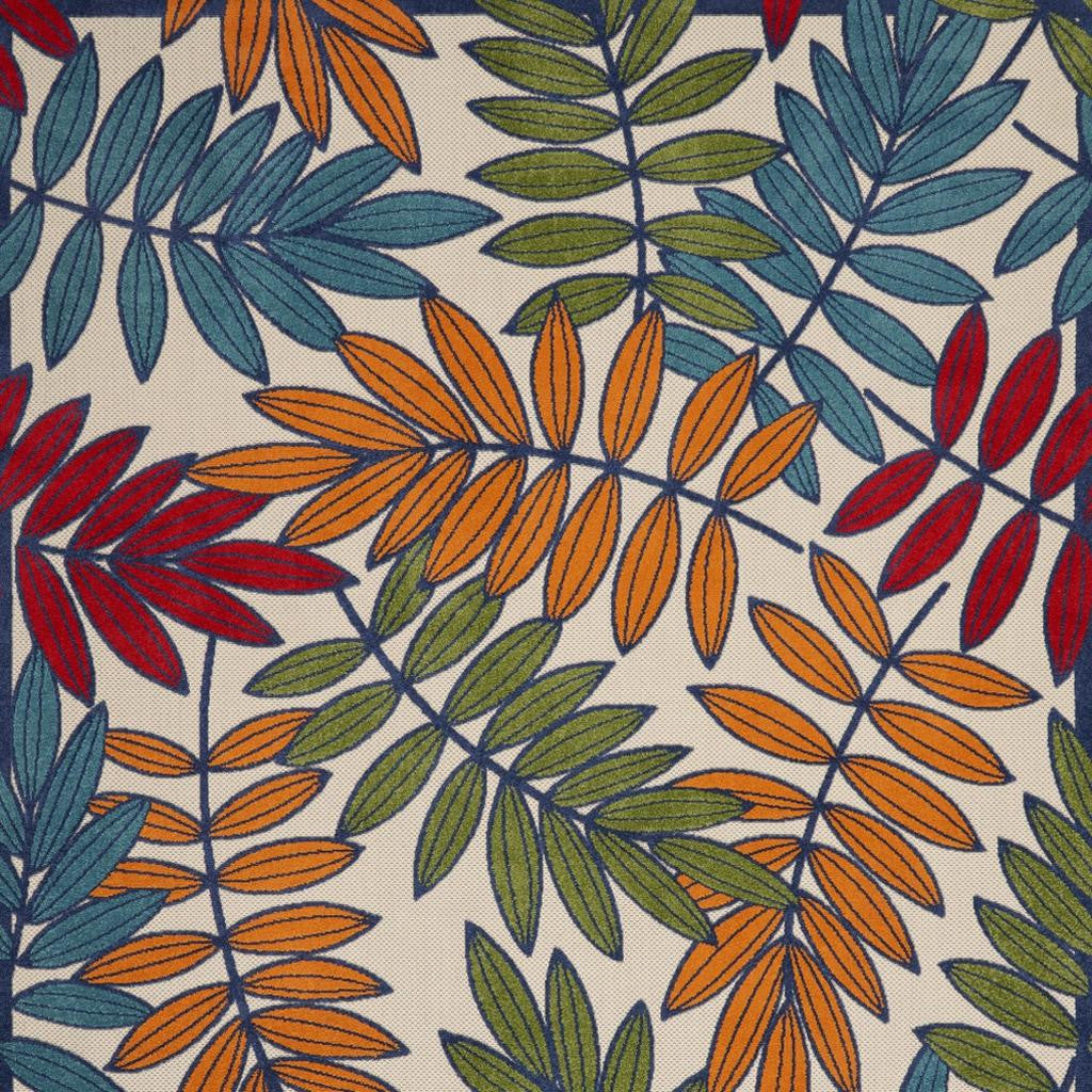 6' X 9' Ivory And Blue Floral Indoor Outdoor Area Rug-Outdoor Rugs-DECOROLALA