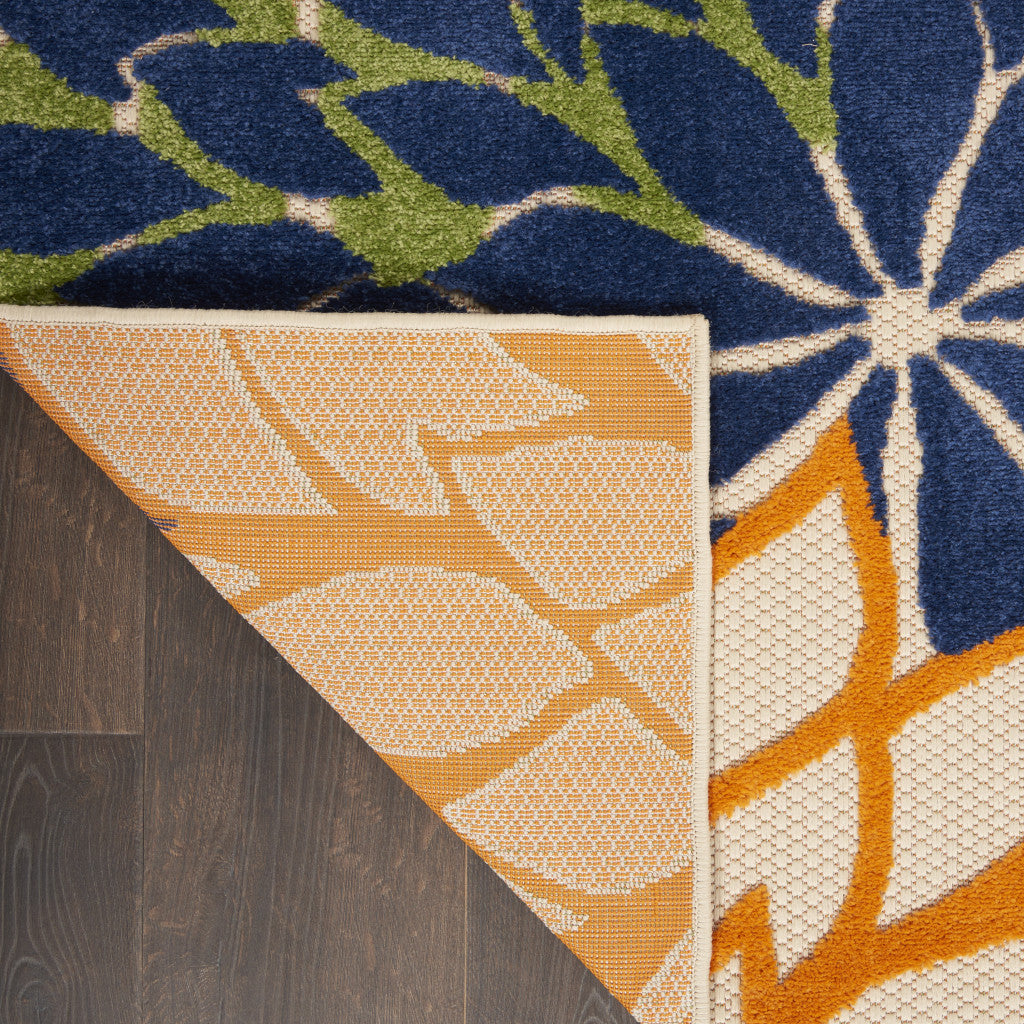 6' X 9' Ivory And Blue Floral Indoor Outdoor Area Rug-Outdoor Rugs-DECOROLALA